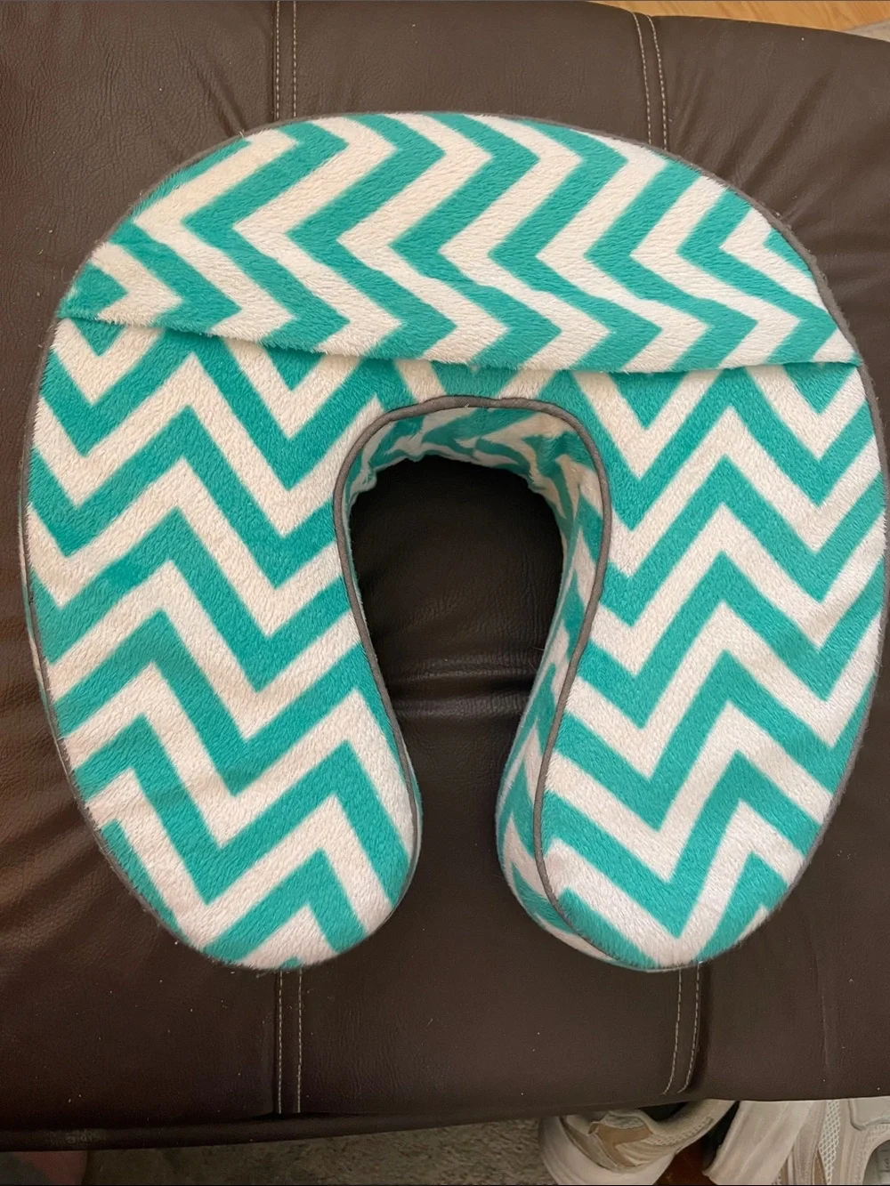 Chevron Plush Neck Pillow - Turquoise & White Travel Comfort